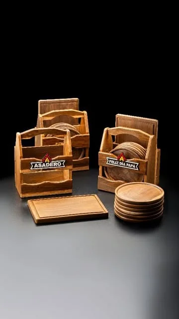 Kit de asado en madera con placa grabada