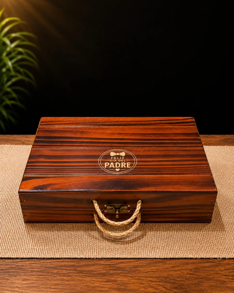 Elite Grill Box cerrado, con el grabado láser Feliz Día del Padre en la tapa