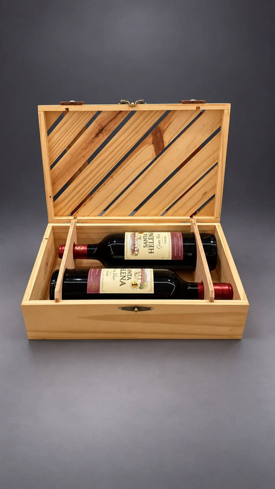 Binomio Tinto abierto, con las dos botellas de vino acostadas en sus compartimientos